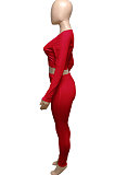 White Women Ribber V Collar Long Sleeve Solid Color Bodycon Jumpsuits Pants Sets Q979-1