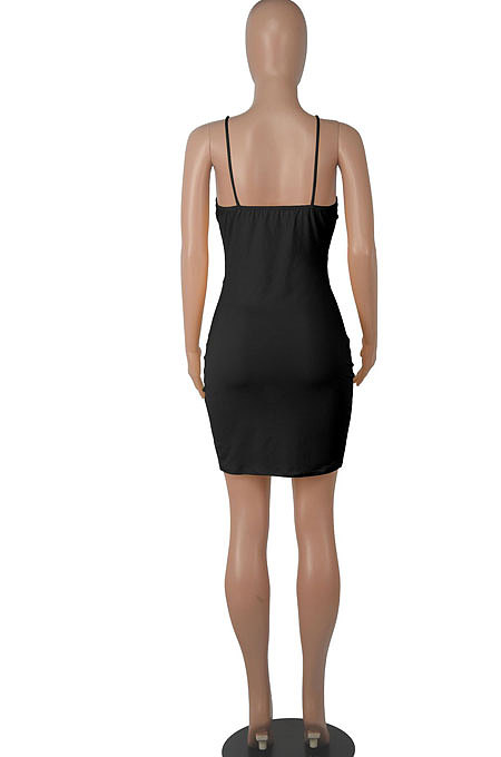 Black Euramerican Backless Sexy Condole Belt Tied Hollow Out Mid Waist Tight Mini Dress WMZ2681-1