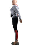 Grey Wholesale New Multicolor Spliced Long Sleeve Zip Hoodie Jogger Pants Sport Sets W8358-2