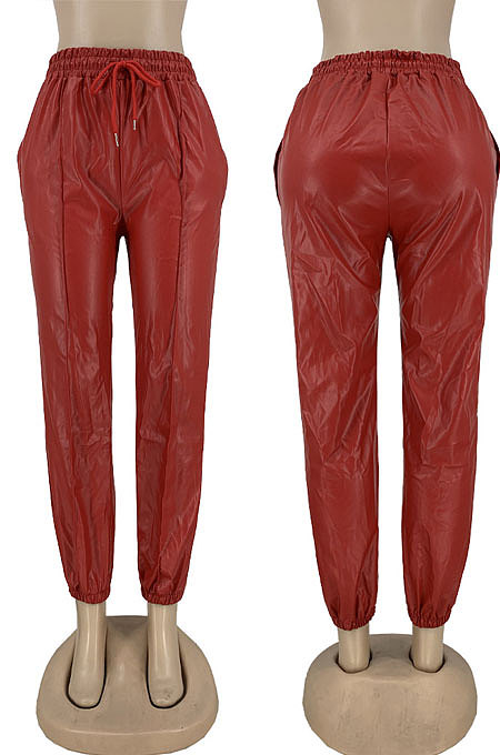 Black Luxe Simple Pu Leather Casual Pencil Pants DN8642-3