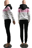 Red Casual  Preppy Thicken Spliced Long Sleeve Hoodie Tops Jogger Pants Sport Sets W8359-2