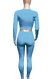 White Women Ribber V Collar Long Sleeve Solid Color Bodycon Jumpsuits Pants Sets Q979-1