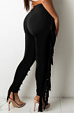 Wine Red Women Fashion Solid Color Sexy Tassel Mid Waist Long Pants WMZ2683-2