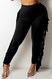 Wine Red Women Fashion Solid Color Sexy Tassel Mid Waist Long Pants WMZ2683-2