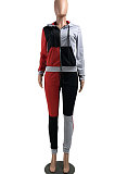 Yellow Wholesale New Multicolor Spliced Long Sleeve Zip Hoodie Jogger Pants Sport Sets W8358-1