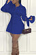 Blue Fashion Preppy Pure Color Horn Sleeve Single-Breasted Collect Waist Shirts Dress WY6861-1