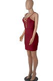 Black Euramerican Backless Sexy Condole Belt Tied Hollow Out Mid Waist Tight Mini Dress WMZ2681-1