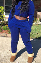 Royal Blue Modest New Cotton Hoody Tops Jogger Pants Plain Color Sets DN8643-1