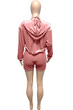 Wine Red Women Pure Color Tank Condole Belt Cardigan Korea Velvet Zipper Pocket Shorts Three Pieces Q976-2