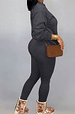 Yellow Women Long Sleeve Round Collar Pure Color Pants Sets LD86311-2