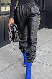 Brown Luxe Simple Pu Leather Casual Pencil Pants DN8642-1