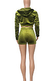 Pink Women Cardigan Short Crop Ruffle Korea Velvet Solid Color Zipper Shorts Sets Q975-1