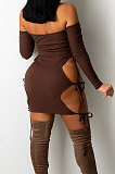 Dark Brown Night Club Sexy Ribber Halter Neck Bandage Hollow Out Hip Dress HH88989-2