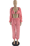 White Fashion Velvet Thicken Warm Strapless&Cardigan Jacket Coat Jogger Pants Sets YYF8269-1