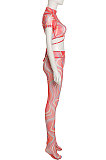 Blue Women Sexy Mesh Spaghetti Perspectivity Printing Bandage Pantihose Casual Pants Sets SX02857-2
