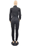 Coffee Wholesale Women's New Letter Embroidery Long Sleeve Zipper Tops High Waist Ruffle Pants Sets YMM9089-1