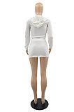 White Winter Pattern Printed Long Sleeve Hooded Mini Skirts Casual Sets YMM9086-1