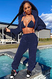 White Fashion Velvet Thicken Warm Strapless&Cardigan Jacket Coat Jogger Pants Sets YYF8269-1