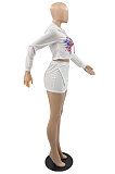 White Winter Pattern Printed Long Sleeve Hooded Mini Skirts Casual Sets YMM9086-1