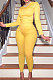 Yellow Casual Sports Cotton Blend Long Sleeve O Neck Backless Tops Skinny Pants Sets YMT6250-1