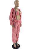White Fashion Velvet Thicken Warm Strapless&Cardigan Jacket Coat Jogger Pants Sets YYF8269-1