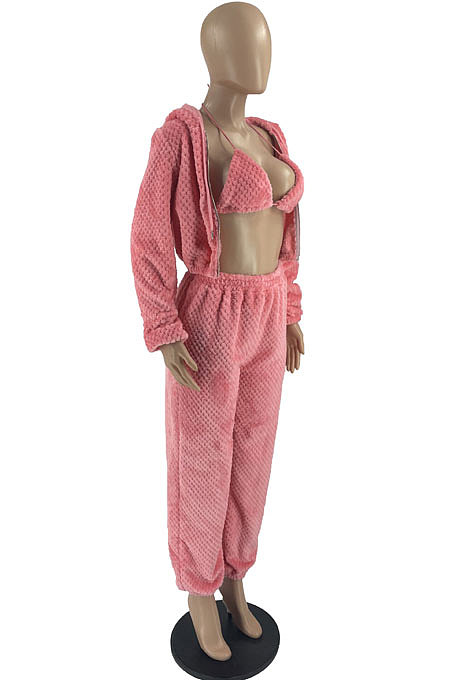 White Fashion Velvet Thicken Warm Strapless&Cardigan Jacket Coat Jogger Pants Sets YYF8269-1