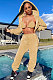 Khaki Fashion Velvet Thicken Warm Strapless&Cardigan Jacket Coat Jogger Pants Sets YYF8269-2