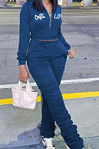 Blue Wholesale Women's New Letter Embroidery Long Sleeve Zipper Tops High Waist Ruffle Pants Sets YMM9089-3