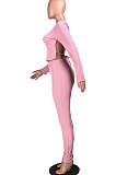 Yellow Casual Sports Cotton Blend Long Sleeve O Neck Backless Tops Skinny Pants Sets YMT6250-1