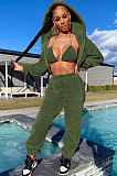 White Fashion Velvet Thicken Warm Strapless&Cardigan Jacket Coat Jogger Pants Sets YYF8269-1