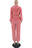 White Fashion Velvet Thicken Warm Strapless&Cardigan Jacket Coat Jogger Pants Sets YYF8269-1