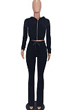 Wholesale-product | Orange Women Solid Color Pleuche Casual Hoodie Zipper Wide Leg Pants Sets ED8527-3
