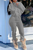 Pink Women Fleece Velvet Pure Color Long Sleeve Zipper Sport Casual Pants Sets NK265-2