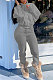 Gray Women Fleece Velvet Pure Color Long Sleeve Zipper Sport Casual Pants Sets NK265-3