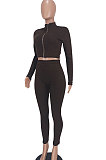 Rose Red Women Pure Color Long Sleeve Zipper Sexy Sport Bodycon Pants Sets ED8528-3