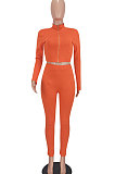 Rose Red Women Pure Color Long Sleeve Zipper Sexy Sport Bodycon Pants Sets ED8528-3