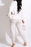 Black Modest New Puff Sleeve Irregularity Hoodie Tops Jogger Pants Plain Color Suit CM2165-5