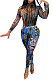 Blue Women Autumn Winter Tiger Printing Mesh Spaghetti Pants Sets BYQ3112
