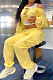 Yellow Women Pure Color Casual Zipper Hoodie Top Side Pocket Pants Sets DY6677-2