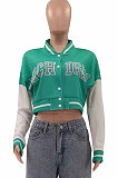 Cyan Casual Sport Webbing Spliced Letter Printed Baseball Jacket Coat LSZ91192-3