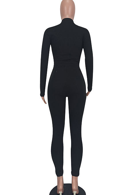 Orange Women Pure Color Long Sleeve Zipper Sexy Sport Bodycon Pants Sets ED8528-1