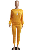 Blue Women Letters Printing Solid Color Pullover Pants Sets DY66301-5