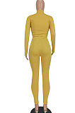 Rose Red Women Pure Color Long Sleeve Zipper Sexy Sport Bodycon Pants Sets ED8528-3