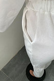 White Women Fleece Velvet Pure Color Long Sleeve Zipper Sport Casual Pants Sets NK265-1
