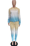 Light Blue Simple Gradient Printed Long Sleeve Loose Hoodie Tops Jogger Pants Sets BBN215-1