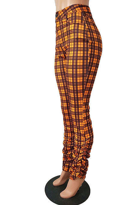 Blue Wholesale New Gingham Printed Drawsting Ruffle Pants CM2163-2