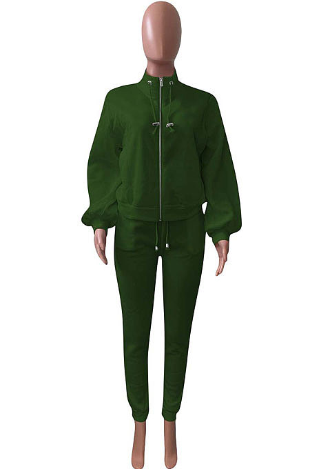 White Women Fleece Velvet Pure Color Long Sleeve Zipper Sport Casual Pants Sets NK265-1