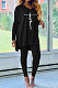 Black Euramerican Women Letters Printing Irregular V Collar Ruffle Casual Pants Sets DY66181-3