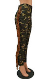 Purple Casual Camouflage Printed Hole Tassel Slim Fitting Jean Pants CM2161-1