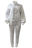 Pink Women Fleece Velvet Pure Color Long Sleeve Zipper Sport Casual Pants Sets NK265-2